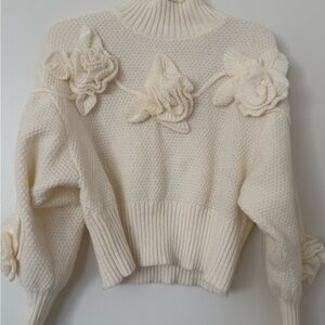 SHEIN Cream Turtleneck Sweater with Floral Details